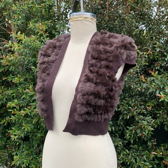 NWT BCBG Maxazria Mahogany Rabbit Wool Bolero Jacket Sweater Cardigan Large - Picture 2 of 8